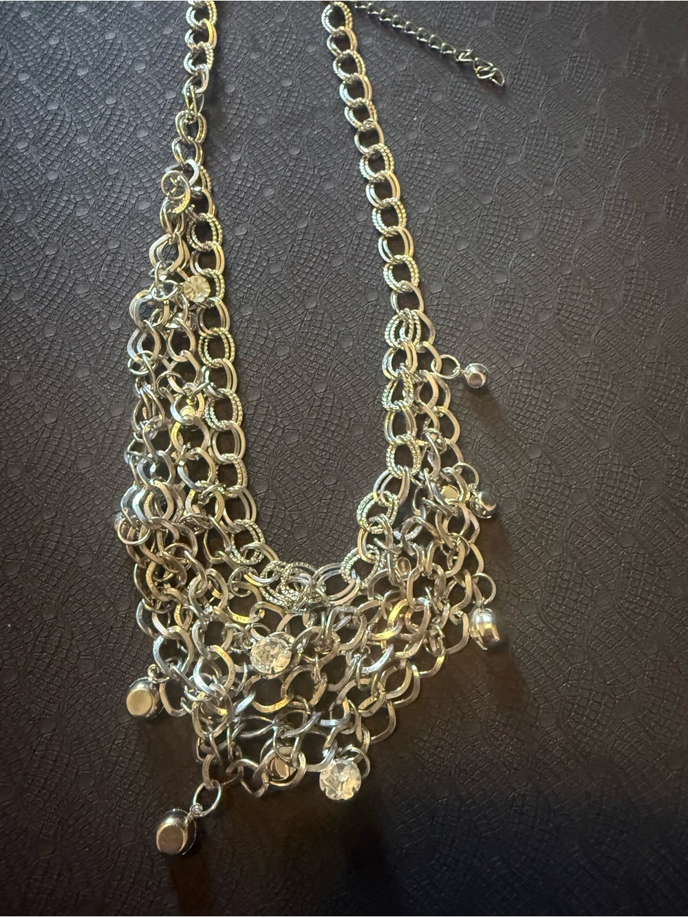 Gold-Tone Multi-Row Statement Necklace with Crystal Drops